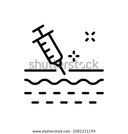 Skin Injection Line Icon. Syringe and Structure of Skin Linear Pictogram. Medical, Dermatology Treatment Vaccine, Filler, Hyaluronic Acid Outline Icon. Editable Stroke. Isolated Vector Illustration.