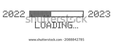 Pixel Loading Progress from 2022 to 2023 Year. Pixelated Progress Bar Showing Loading of 2023 year on White Background. Isolated Vector Illustration.