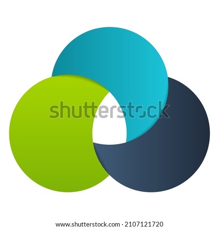 Venn Diagram Colored. Three Intersected Circle Schema. Circular Empty Chart. Modern Diagram Venn. Round Analysis Graphic Template for Management. Framework Infographic. Isolated Vector Illustration.