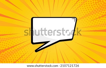 Comic Book Background with Retro Speech Bubble. Pop Art Yellow Background with Halftone. Cartoon Blank White Speech Bubble for Text Message. Isolated Vector Illustration.