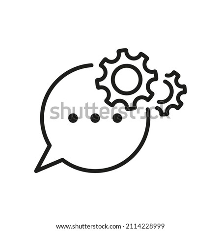 Settings Chat Line Icon. Dialog Balloon and Cog Wheel Talk Service Outline Icon. Speech Bubble with Gear Configuration Concept Linear Pictogram. Editable Stroke. Isolated Vector Illustration.