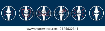 Bones Pain Icon Set. Rheumatology and Traumatology Concept. Ache of Knee, Hand, Leg Skeleton. Bones Joint Illness Icon. Arthritis, Osteoporosis, Bone Injury and Inflammation. Vector Illustration.