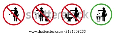 Woman Please Throw Litter in Bin, No Toilet Pictogram Silhouette Icon. Allowed Throw Napkin, Paper, Pads, Towel in Waste Bin Pictogram. No Flush Litter in Toilet Sign. Isolated Vector Illustration.