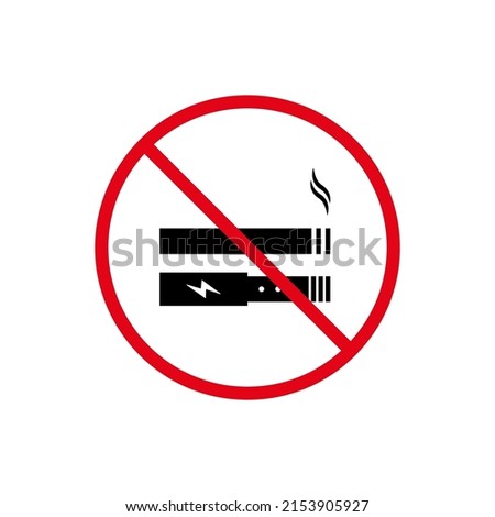 Ban Smoke Vape and Cigarette Black Silhouette Icon. No Smoking Nicotine and Electronic Cigarette Forbidden Pictogram. Prohibited Smoking Vaping Area Red Stop Symbol. Isolated Vector Illustration.