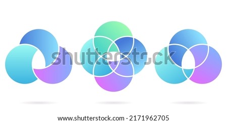 Venn Diagram Color Round Set. Circular Empty Schema. Three, Four Intersected Circle Infographic. 3, 4 Circles Chart Concept. Diagram Venn. Framework Business Graphic. Isolated Vector Illustration.