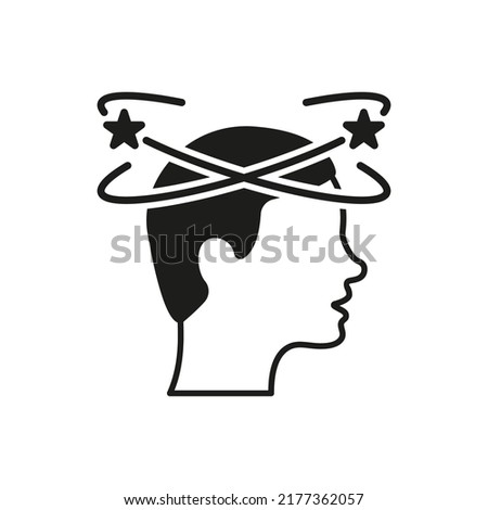 Man Feel Dizzy Icon. Tired Man with Nausea Silhouette Icon. Dizziness, Migraine, Headache, Distracted Head Glyph Pictogram. Isolated Vector Illustration.