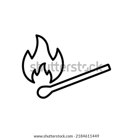 Matchstick Heat Flame Lighter Outline Pictogram. Wooden Danger Match Stick Fire Flat Symbol. Match Stick Burn Spark Black Line Icon. Matchstick Bonfire. Isolated Vector Illustration.