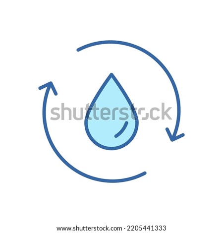 Recycle or Reuse Water Linear Icon. Save world. Water Drop with 2 Sync and Circular Arrows. Recycle symbol. Renew of Liquid. Editable stroke. Vector Isolated Illustration.