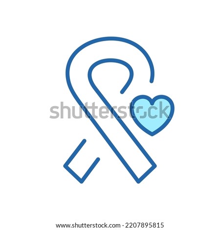 Cancer Ribbon with Heart Line Icon. Support and Solidarity for Hiv and Cancer Patient Linear Pictogram. Awareness Symbol Outline Icon. Editable Stroke. Isolated Vector Illustration.