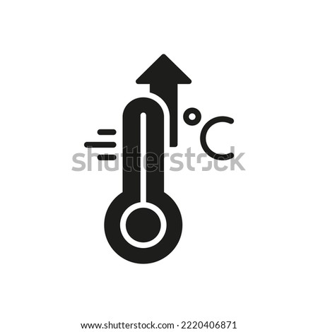 High Temperature Scale Silhouette Icon. Flu, Cold, Virus and Fever Symptoms. Thermometer with Arrow Up Pictogram. Increased Temperature of Human Body Black Icon. Vector illustration.