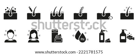 Hair Care and Loss Problem. Treatment and Problem of Hair. Hair Beauty Care Silhouette Icons. Cosmetic Products for Hairstyle Black Icons. Isolated Vector Illustration.