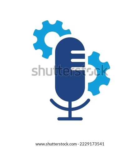 Microphone Sound Configuration Color Icon. Audio Recording Settings Silhouette Pictogram. Regulate Mic Voice Icon. Microphone and Gear, Cog Wheel. Isolated Vector Illustration.