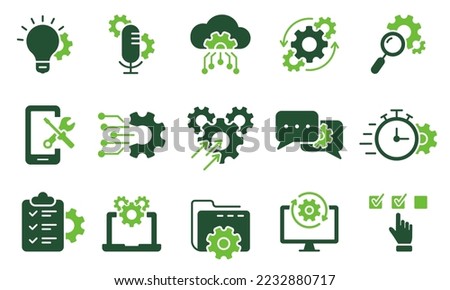 Innovation Business Process Color Icon. Gear, Computer, Tool, Speech Bubble Digital Setting Pictogram. Technology Configuration Silhouette Icon. Isolated Vector Illustration.