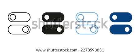 Slide On and Off Black and Color Symbol Collection. Switch Button Icon for Devices User Interface. Toggle Buttons Line and Silhouette Icon Set. Isolated Vector illustration.