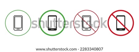 Use Smartphone Rule Red and Green Warning Signs. Telephone, Cellphone Line and Silhouette Icons Set. Allowed and Prohibited Use Mobile Phone Pictogram. Isolated Vector Illustration. Photo stock © 