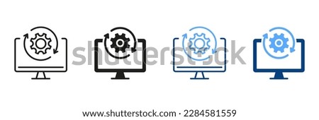 Upgrade Progress Symbol Collection. Computer System Update Pictogram. Upgrade of Software Line and Silhouette Icon Set. Download Process Sign. Vector Isolated Illustration.