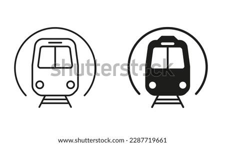 Subway Train Line and Silhouette Black Icon Set. Metro Station Pictogram. Underground Station for Electric Public Transport Outline and Solid Symbol Collection. Isolated Vector Illustration.