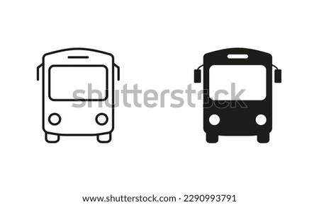Bus Line and Silhouette Black Icon Set. School Shuttle Pictogram. Stop Station for City Public Vehicle Transport Outline and Solid Symbol Collection on White Background. Isolated Vector Illustration.