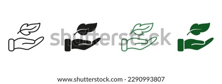 Lightweight Feather on Hand Silhouette and Line Icon Set. Soft Delicate Sensitive Plumelet Black and Green Pictogram. Light Weight Symbol. Easy Smooth Feather. Isolated Vector Illustration.