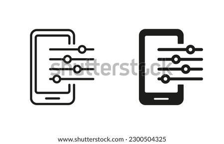 Settings and Options of Mobile Phone Line and Silhouette Icon Set. Fix, Maintenance, Smartphone Repair Service Symbol Collection. Control Panel and Settings of Electronic Device. Vector illustration.