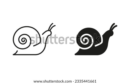 Snail Line and Silhouette Icon Set. Slug in Shell Crawl Pictogram. Helix Slow, Cute Escargot Moving. Slimy Eatable Spiral Mollusk Symbol Collection. Wildlife Concept. Isolated Vector Illustration.