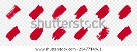 Red Brush Stroke Set. Grunge Texture, Ink Paintbrush. Watercolor Stain, Splash, Scribble Collection. Paint Brush Stroke. Splatter in Rectangle Shape. Abstract Design. Isolated Vector Illustration.