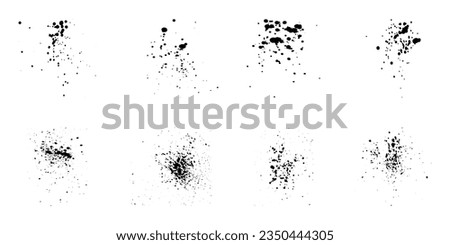 Paint Brush Splatter, Inkblot Set. Abstract Black Spatter Collection. Paintbrush Splotch, Stain Texture. Ink Splash Effect. Rough Splat. Dirty Grunge Design Element. Isolated Vector Illustration.