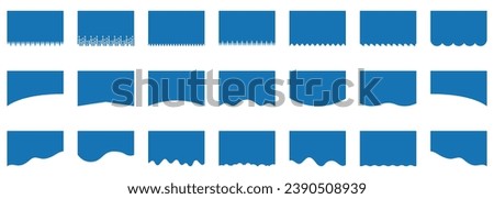 Divider Shape Set for Web Page Bottom Section Or Website Top. Separator For Banner, App, Poster. Abstract Design Element Collection. Waves Form, Curve Line, Drops. Isolated Vector Illustration.