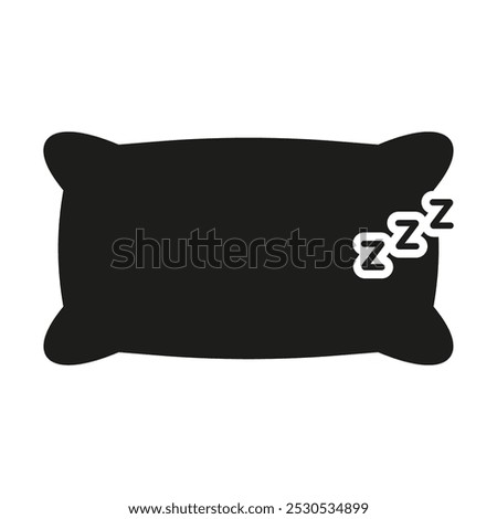 Pillow Silhouette Icon With Zzz Symbol. Sleep And Rest Solid Pictogram. Isolated Vector Illustration.