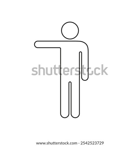 Man Pointing to Left with Arm Outstretched Line Icon. Human Body Outline Symbol. Editable Stroke. Isolated Vector Illustration.