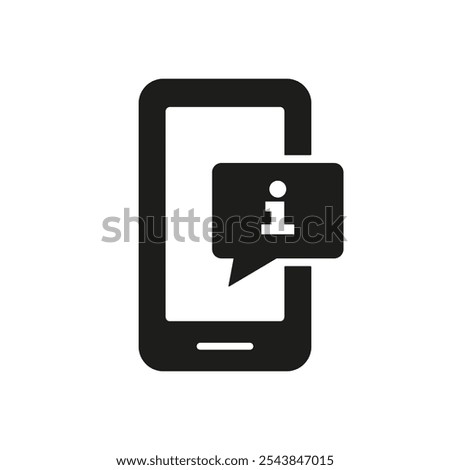 Mobile Info and Support Silhouette Icon for Customer Assistance and Help. Information Message for Online Support and Communication Glyph Symbol. Isolated Vector Illustration.