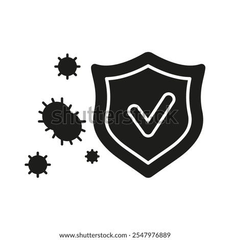 Shield With Checkmark Silhouette Icon. Protection Against Viruses And Pathogens Glyph Pictogram. Isolated Vector Illustration.