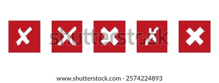 Pixel Art Red Cross Icons in Boxes. Denial or Rejection Symbols in Pixel Style. Isolated Vector Illustration.