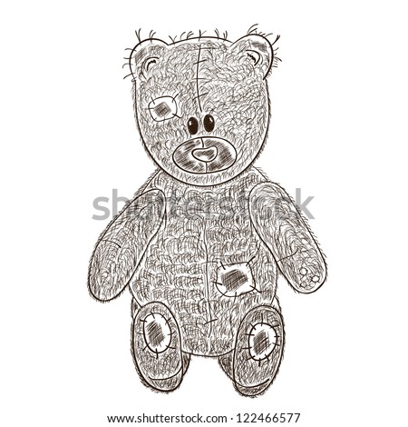 Teddy Bear Hand Draw. Vector Illustration On White Background ...