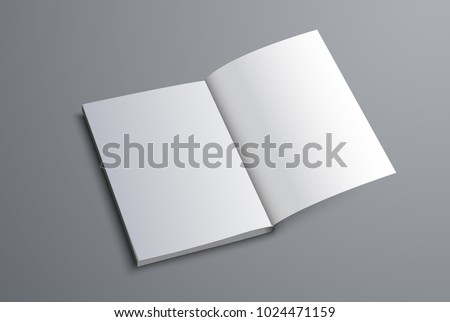 mockup of the A5 or A4 catalog is open on the last page. Brochure template for presentation of design. Vector illustration
