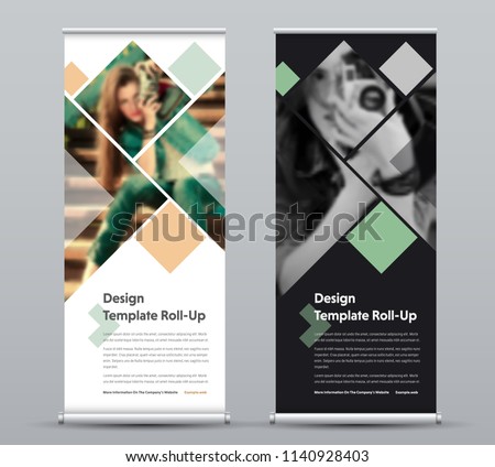 Template of vector vertical roll-up banner with square elements for a photo. Black and white Design flyer for business and advertising, a sample for photographers.