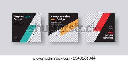 Set of black square vector web for social networks with diagonal color elements and space for photo. Templates for web standard size.
