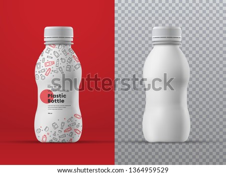 Vector realistic mockup of white plastic curly bottle for drinks. Universal for different volumes m milliliters. Template for the presentation of packaging design and labels