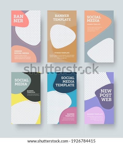 Vector banner with color geometric illustration, stories template with design presentation. Rectangular post template for online store promotion, business concept. Social media poster set with pattern