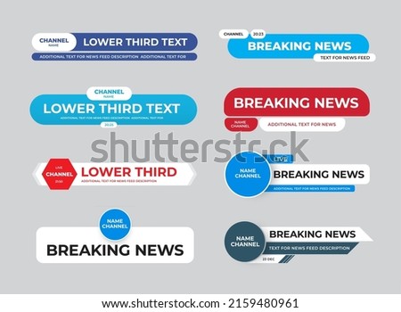 Vector lower third with captions, channel name, for tv, games, news, in geometric shape with rounded corners. Illustration for web, interface for television, headline for captions, text, info