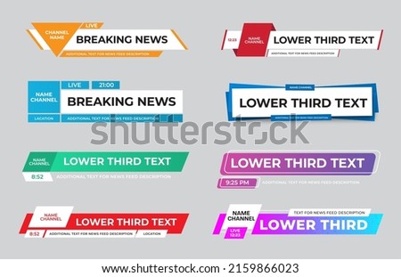 Vector lower third with creative design, paper overlay, geometric shapes, for tv channels, games, news. Illustration template for web, interface for television, captions with title line