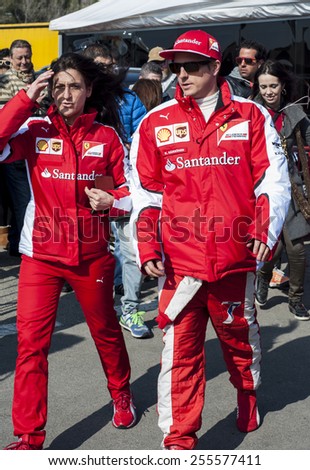 BARCELONA - FEBRUARY 20: Kimi Raikkonen of Ferrari at second day of Formula One Test Days at Catalunya Circuit on February 20, 2015 in Barcelona, Spain.