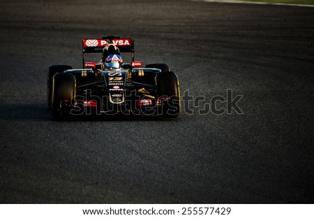 BARCELONA - FEBRUARY 20: Pastor Maldonado of Lotus at second day of Formula One Test Days at Catalunya Circuit on February 20, 2015 in Barcelona, Spain.