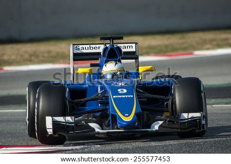 BARCELONA - FEBRUARY 20: Marcus Ericsson of Sauber at second day of Formula One Test Days at Catalunya Circuit on February 20, 2015 in Barcelona, Spain.