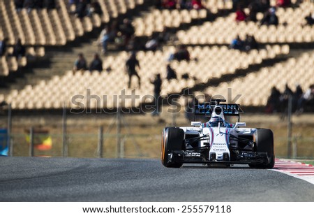 BARCELONA - FEBRUARY 22: Valteri Bottas of Willaims at fourth day of Formula One Test Days at Catalunya Circuit on February 22, 2015 in Barcelona, Spain.