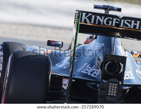 BARCELONA - FEBRUARY 28: Nico Hulkenberg of Force India at third day of Formula One Test Days at Catalunya Circuit on February 28, 2015 in Barcelona, Spain.