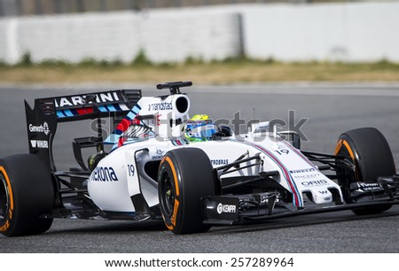 BARCELONA - FEBRUARY 26: Felipe Massa of Williams at first day of Formula One Test Days at Catalunya Circuit on February 26, 2015 in Barcelona, Spain.