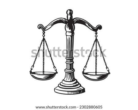 Scales for weighing, libra, justice, hand drawn. Vector hand drawn isolated on white background