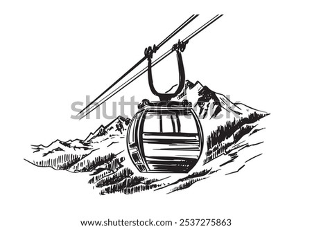 Ski lift in the mountains, hand drawn.	