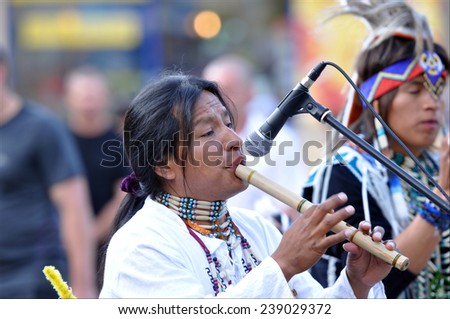 MOSCOW - JULY 17: Native American Indian tribal group play music and sing in the street for tourists on July 17.2013 IN Moscow, Russia
